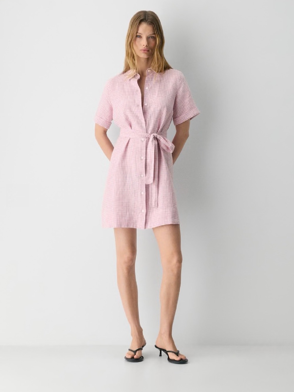 Nicole Miller long sleeve Button-Front Pink Shirt Cotton Gauze Dress small